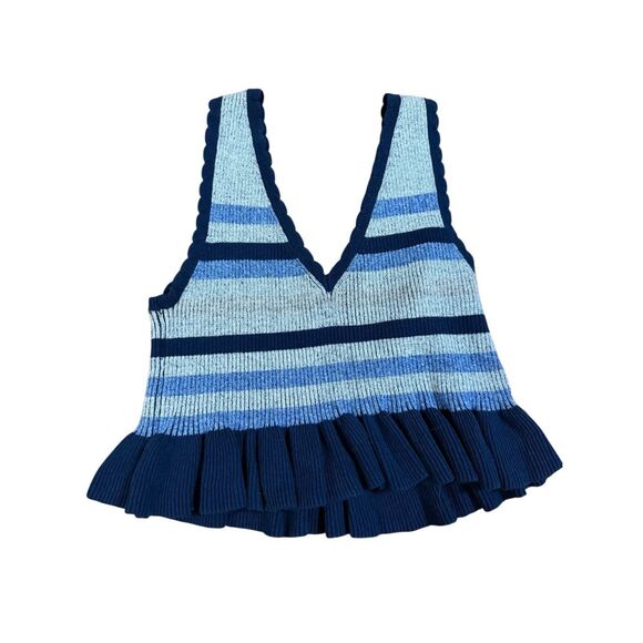 BCBGENERATION Striped Ribbed Knit Peplum Ruffle Hem Sweater Top Womens sz Small - Picture 1 of 6